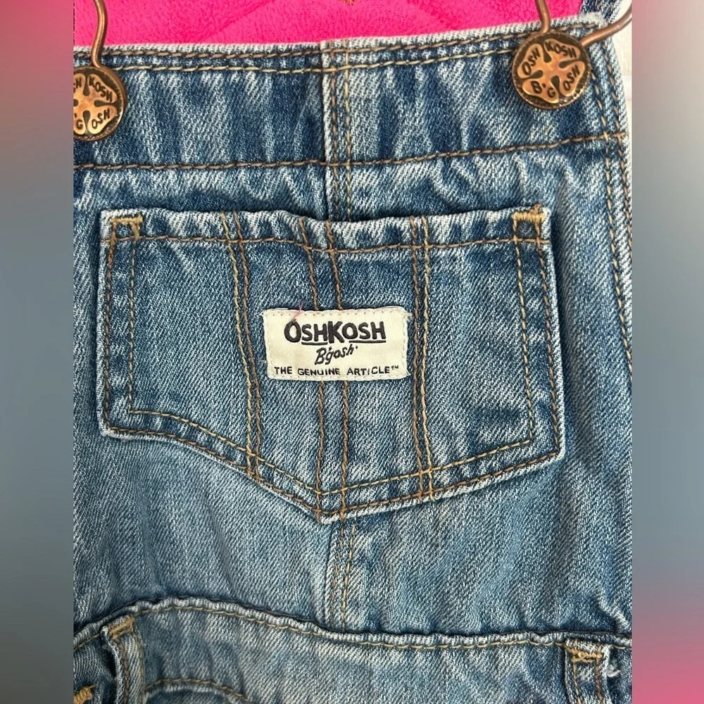 Vintage Osh Kosh B’ Gosh Overalls Denim Jeans Pink Fleece Lining Toddler Size 2T